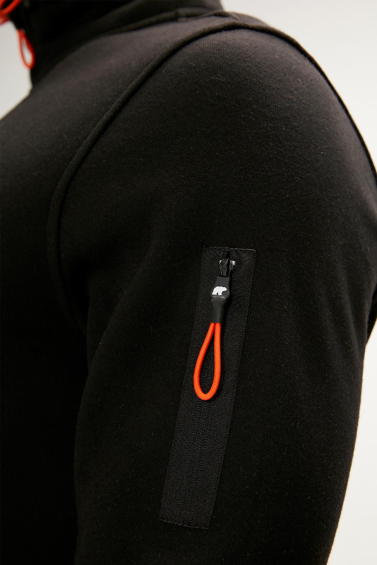 More Bear Full-Zip Hoodie Siyah Fermuarlı Erkek Sweatshirt 