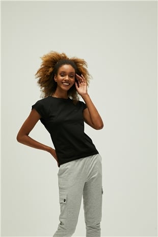 Mudra T-Shirt Siyah Basic Kadın Tişört