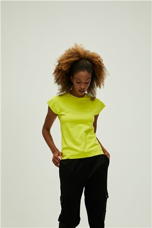 Mudra T-Shirt Sülfür Yeşil Basic Kadın Tişört