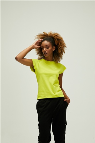 Mudra T-Shirt Sülfür Yeşil Basic Kadın Tişört