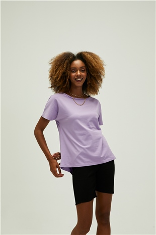 Nidra T-Shirt Lavanta Mor Basic Kadın Tişört