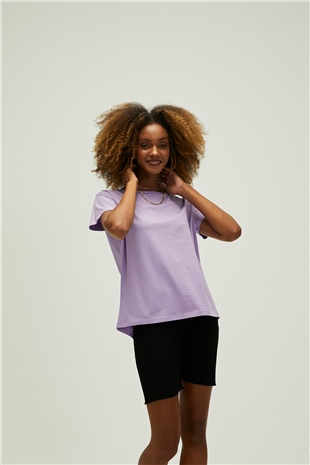 Nidra T-Shirt Lavanta Mor Basic Kadın Tişört
