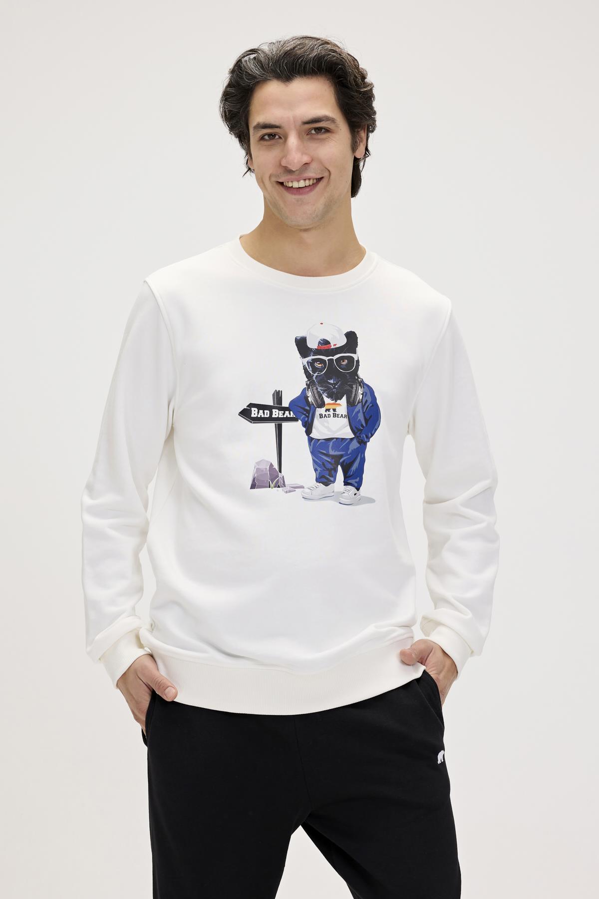 Panther Beyaz Erkek Sweatshirt