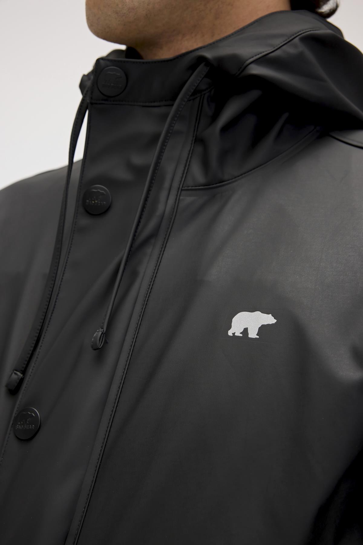 Patrol Raincoat Siyah Erkek Kapüşonlu Yağmurluk 