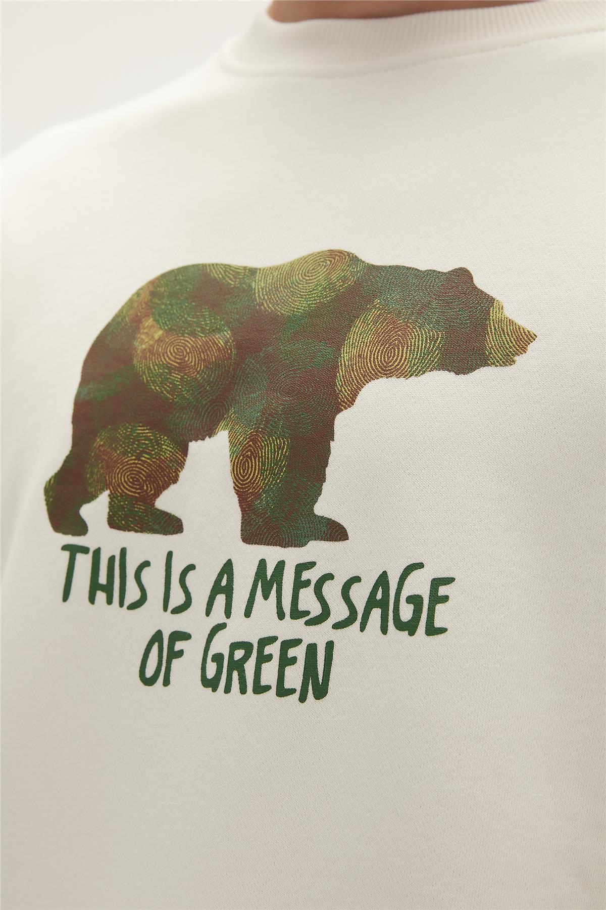 Re-Finger Recycle Marshmallow Beyaz Baskılı Erkek Sweatshirt