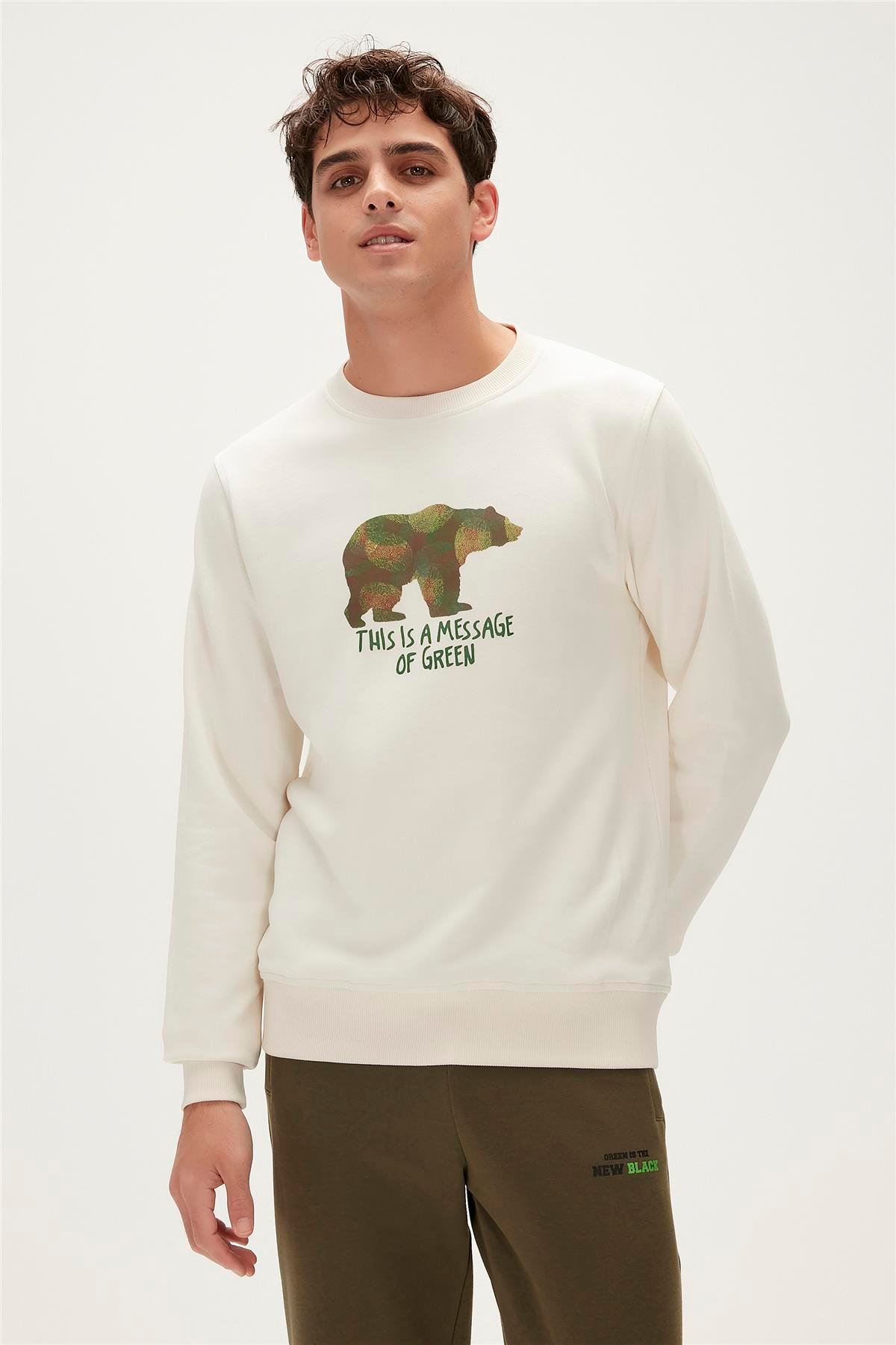 Re-Finger Recycle Marshmallow Beyaz Baskılı Erkek Sweatshirt