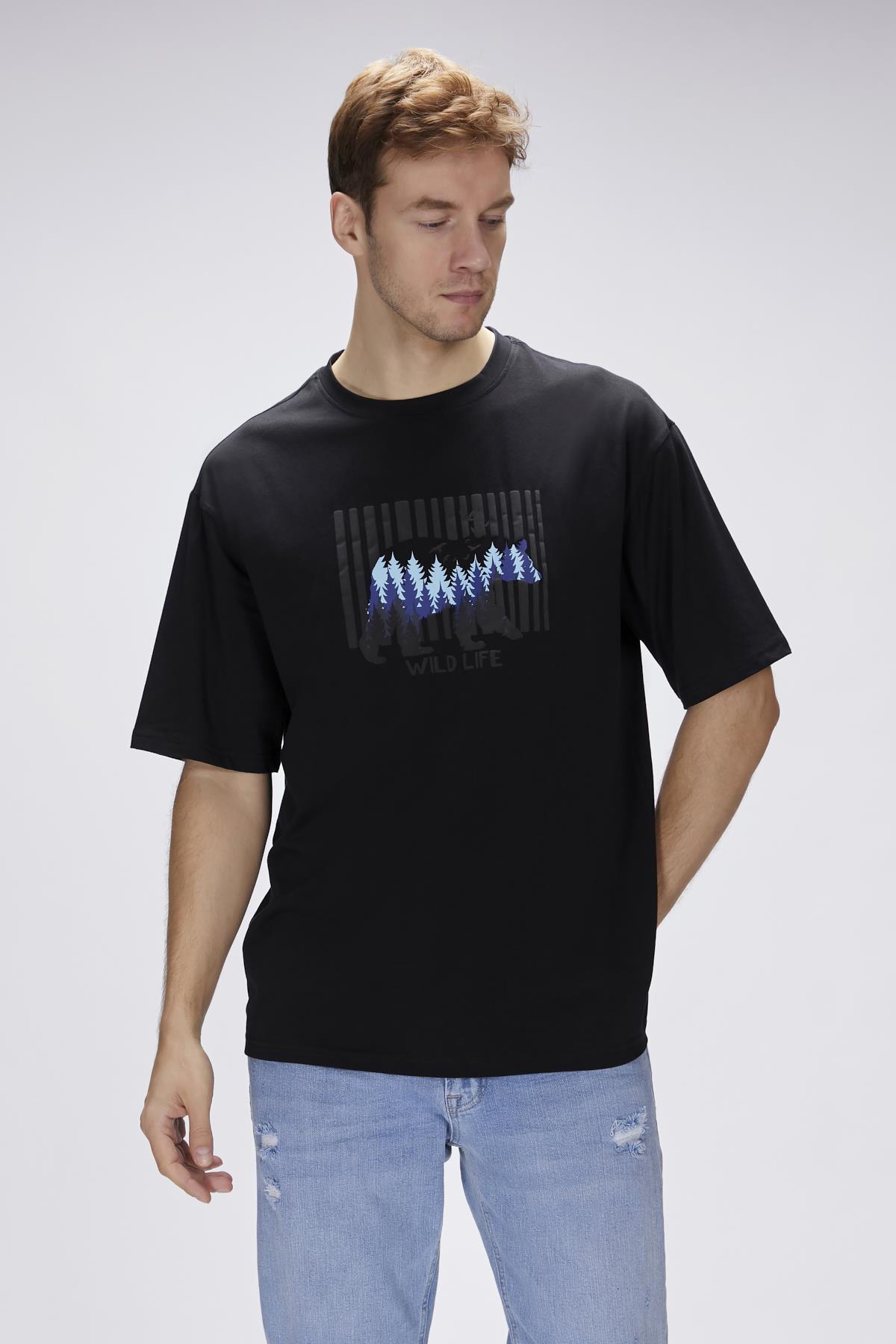 Reid Siyah Erkek Oversize Tişört