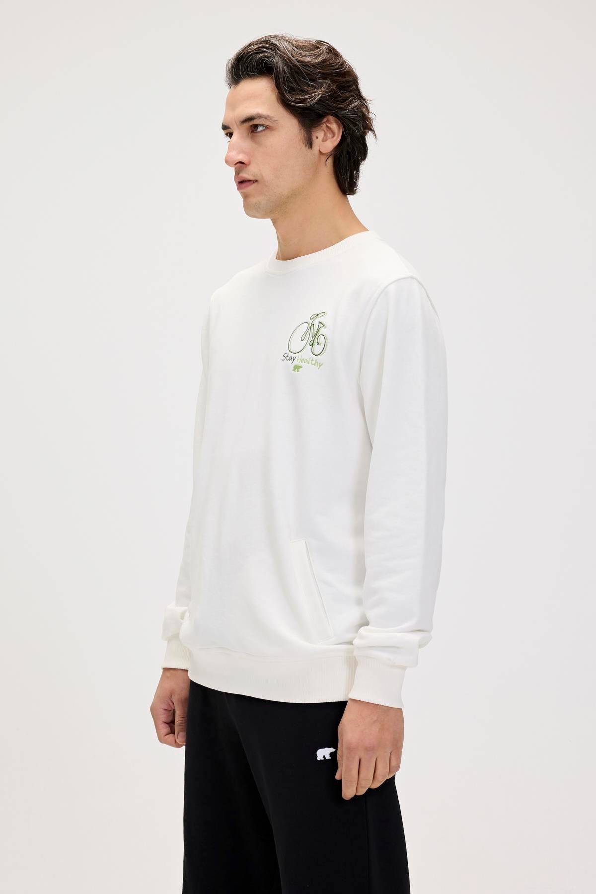 Runway Beyaz Erkek Baskılı Sweatshirt