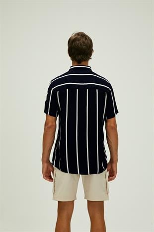 Sergio Shirt Siyah Kısa Kollu Çizgili Erkek Gömlek