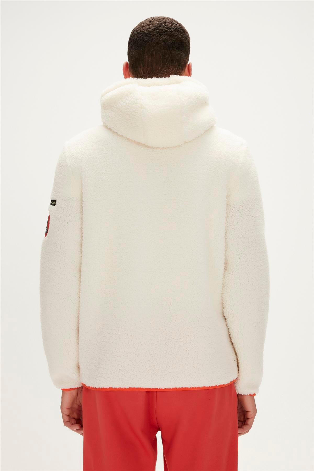 Shaggy Plush Full-Zip Marshmallow Beyaz Peluş Erkek Kapüşonlu Sweatshirt