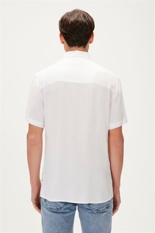 Smile Shirt Off-White Beyaz Kısa Kollu Baskılı Erkek Gömlek