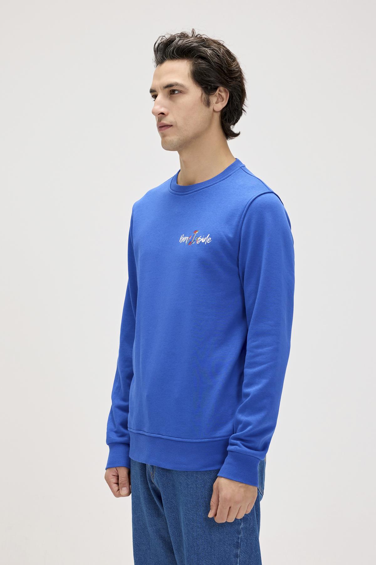Splashy Saks Mavisi Erkek Baskılı Sweatshirt