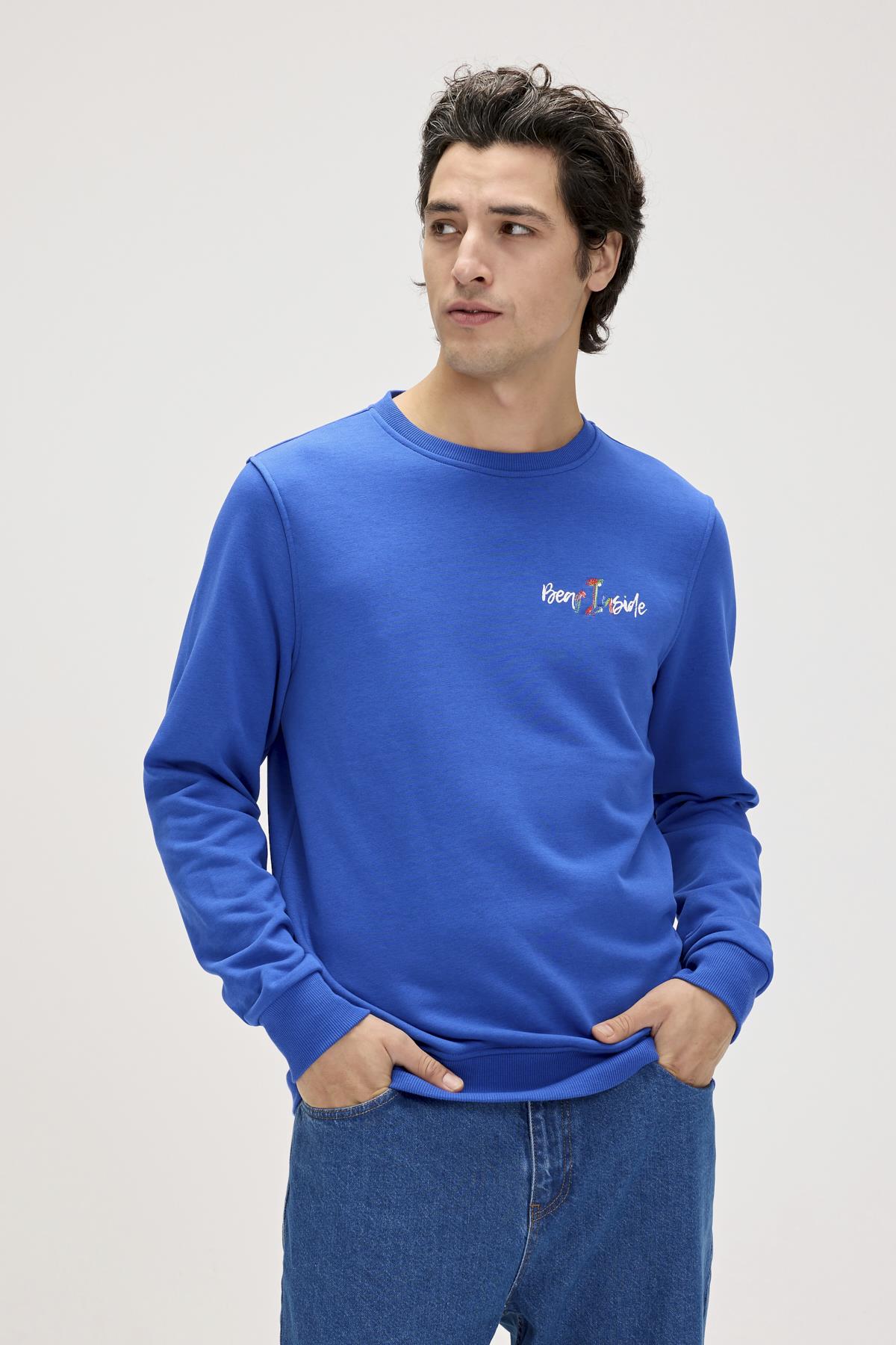 Splashy Saks Mavisi Erkek Baskılı Sweatshirt