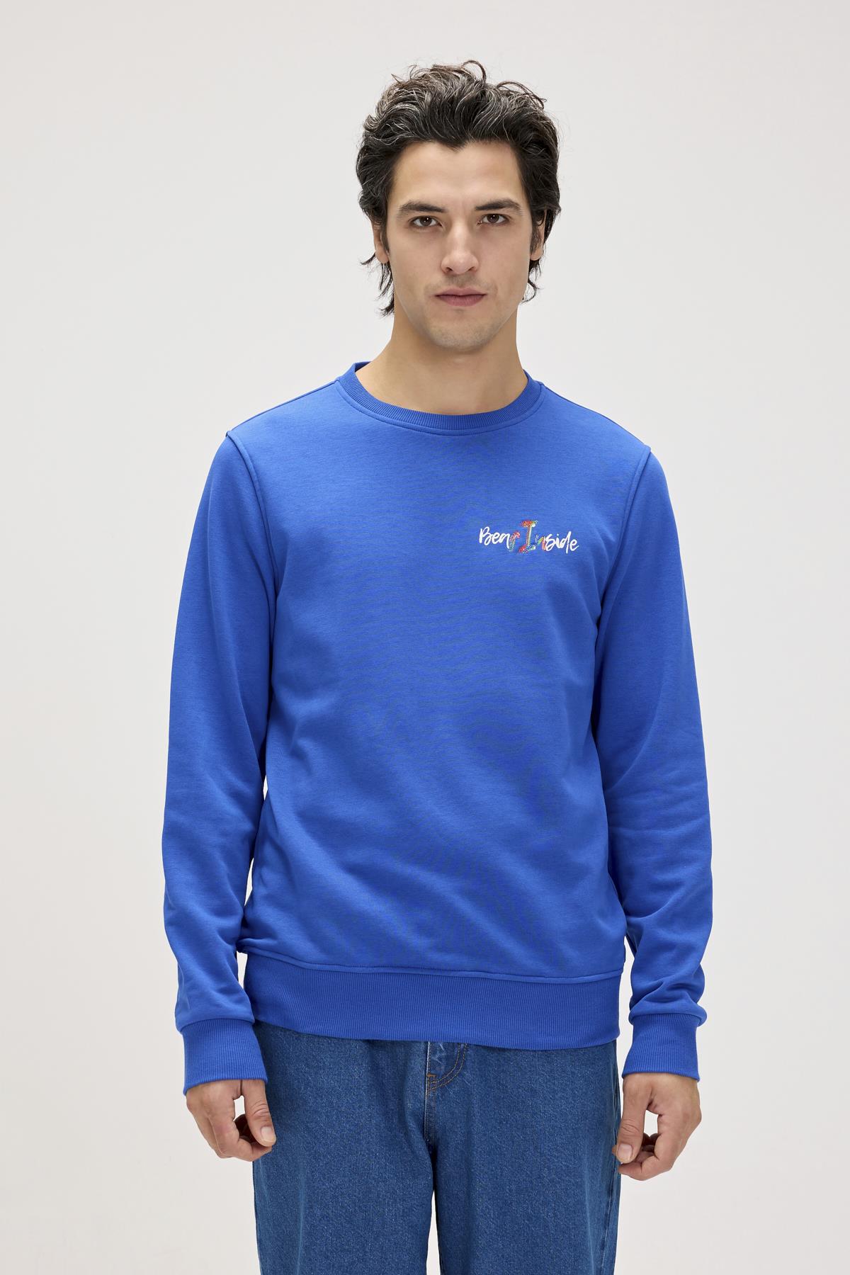 Splashy Saks Mavisi Erkek Baskılı Sweatshirt