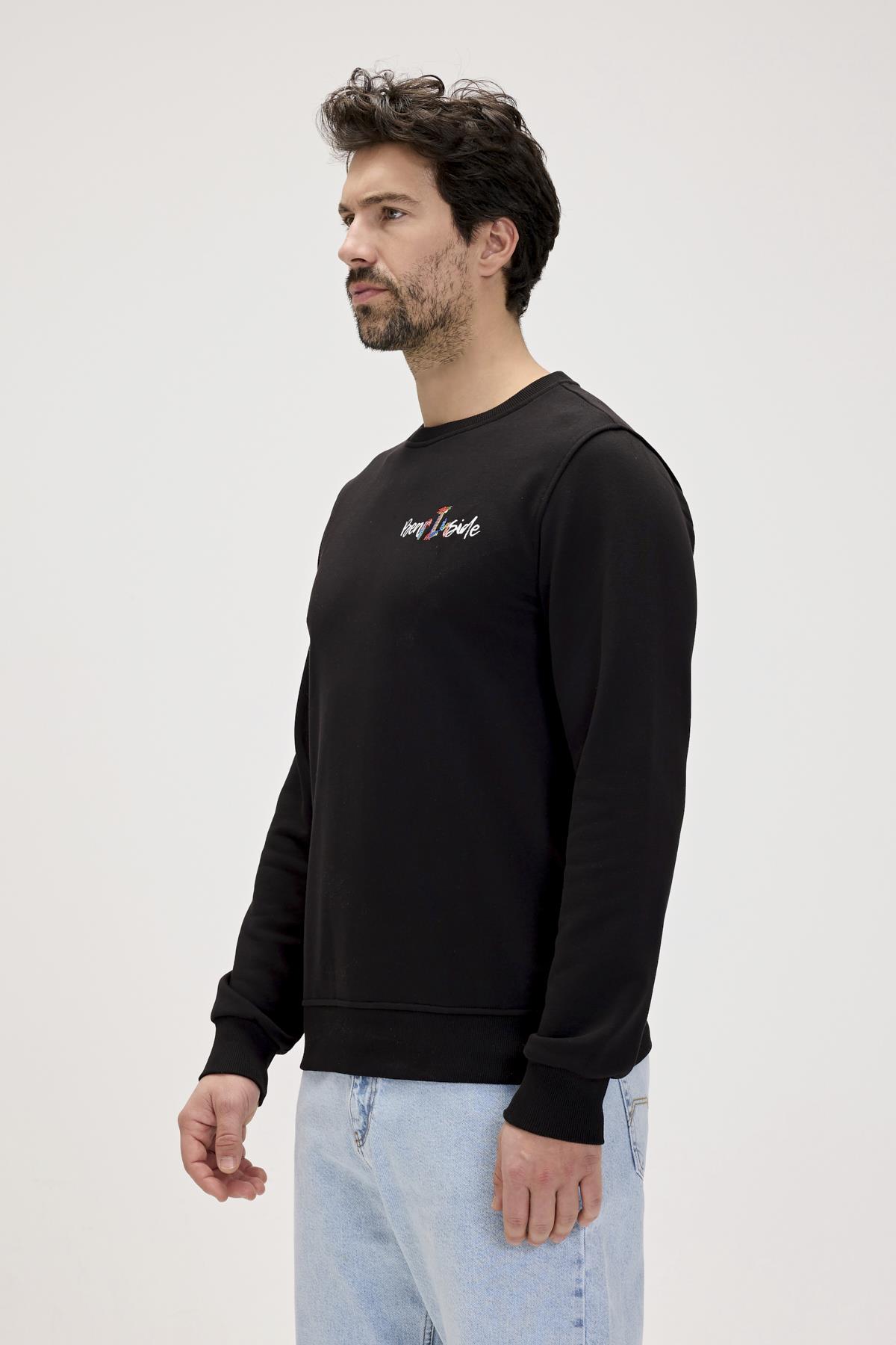 Splashy Siyah Erkek Baskılı Sweatshirt