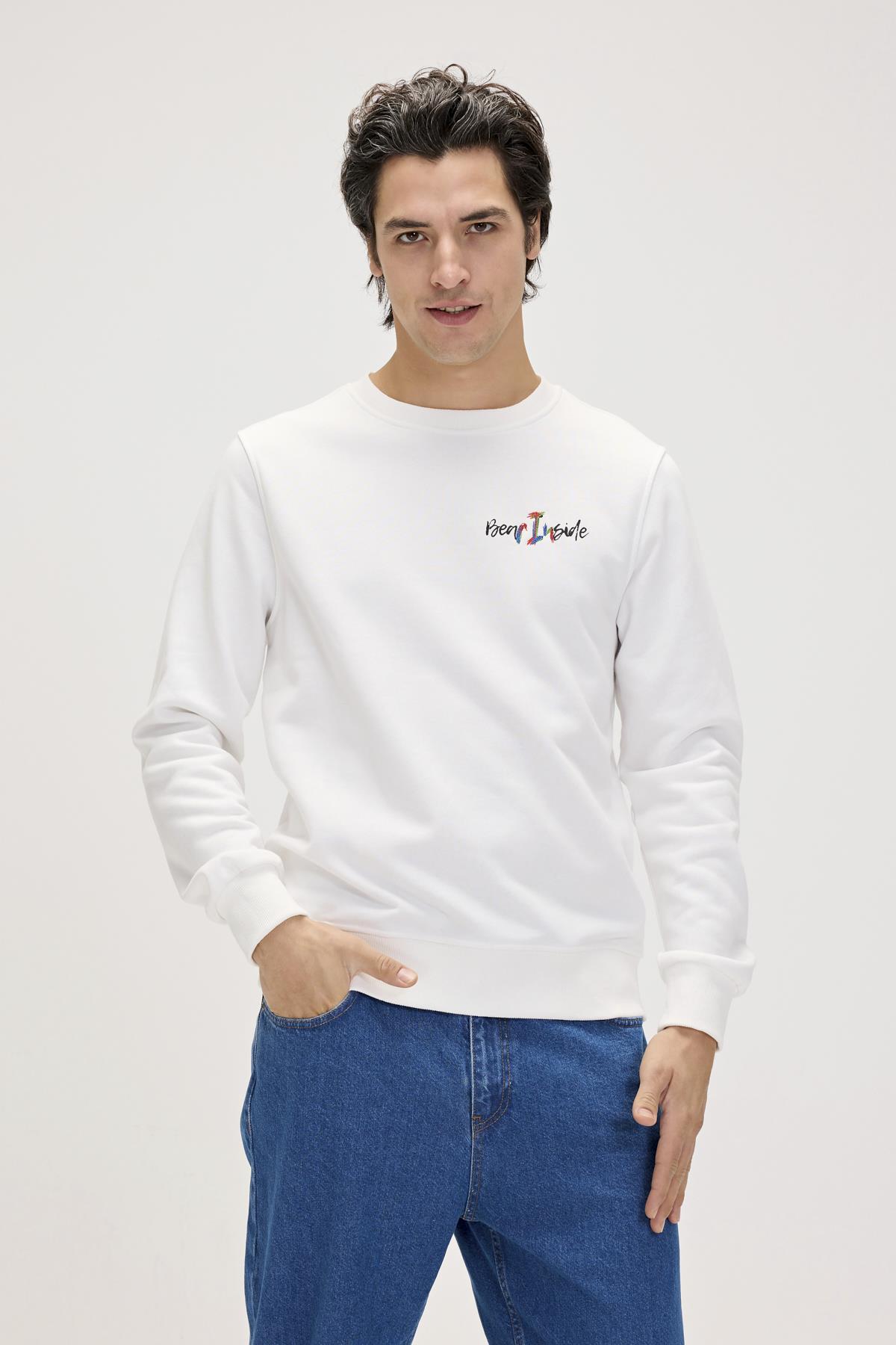 Splashy Beyaz Erkek Baskılı Sweatshirt