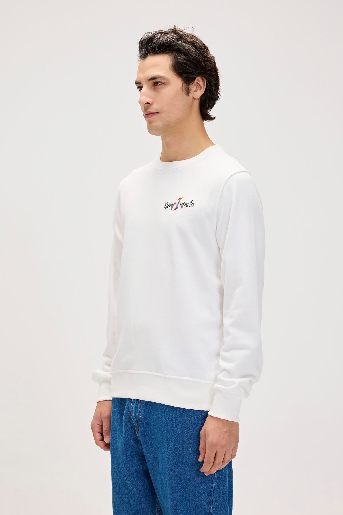 Splashy Beyaz Erkek Baskılı Sweatshirt