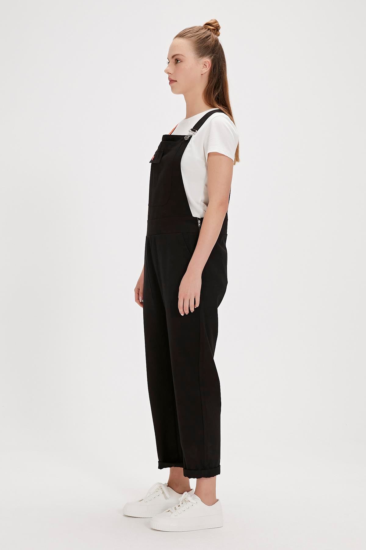 Taya Siyah Yandan Cepli Kadın Tulum