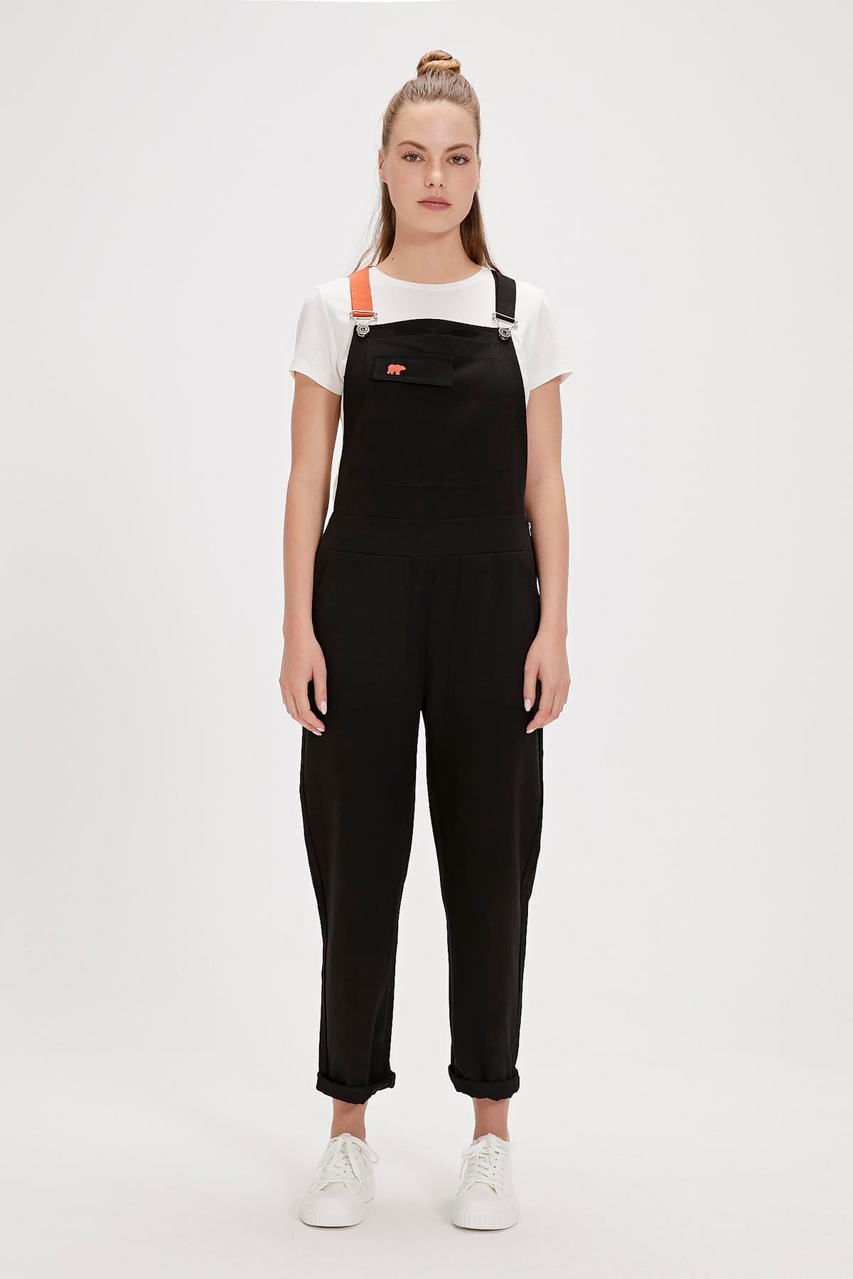 Taya Siyah Yandan Cepli Kadın Tulum