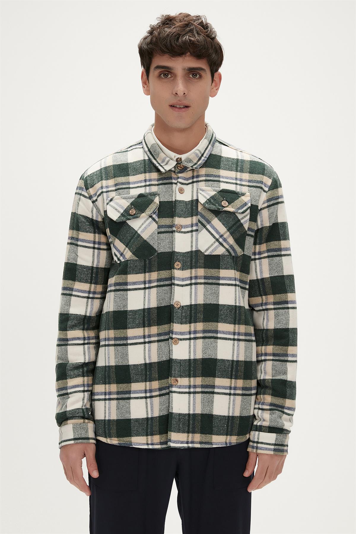 Thomas Yeşil Kareli Erkek Oduncu Gömlek Ceket