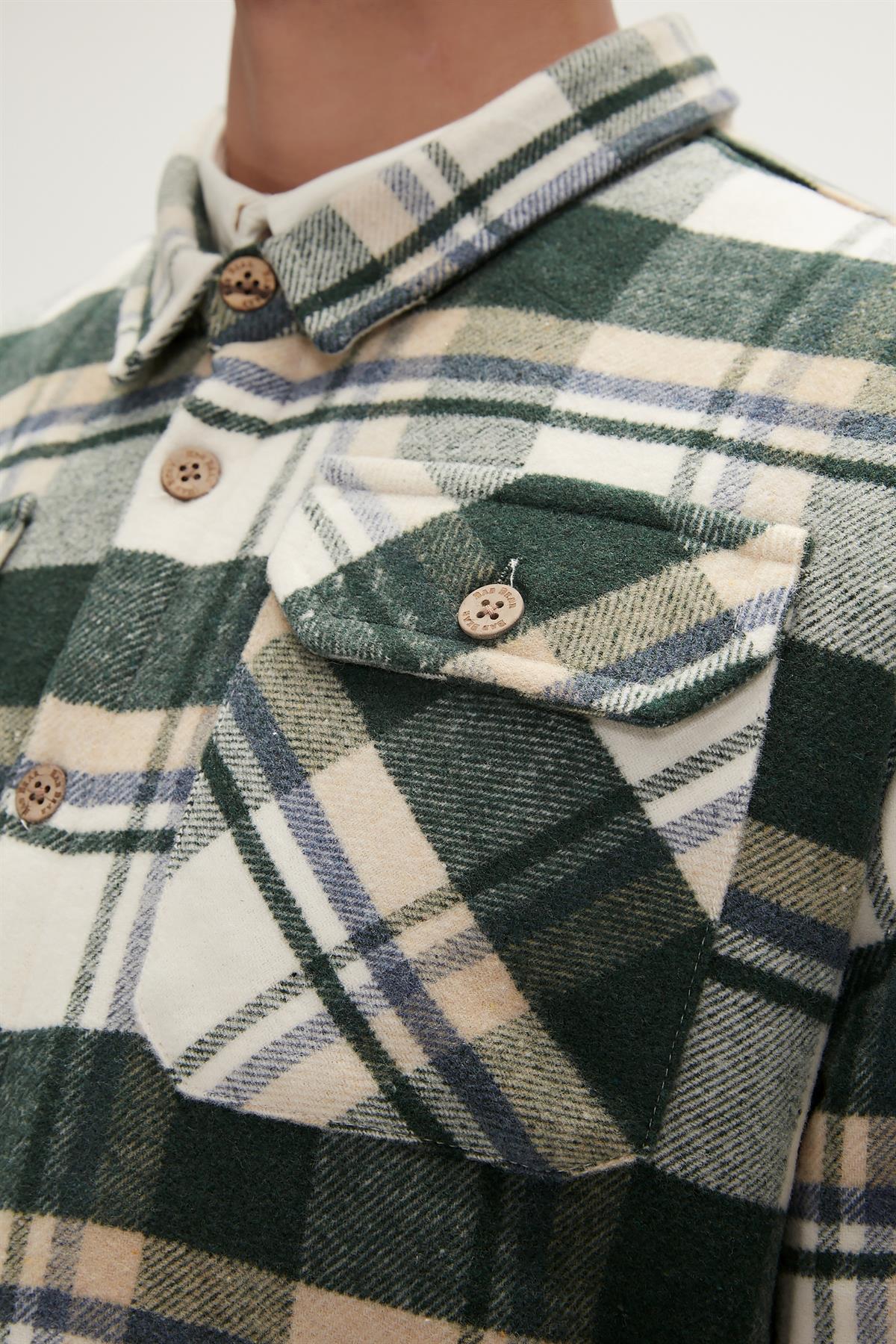 Thomas Yeşil Kareli Erkek Oduncu Gömlek Ceket