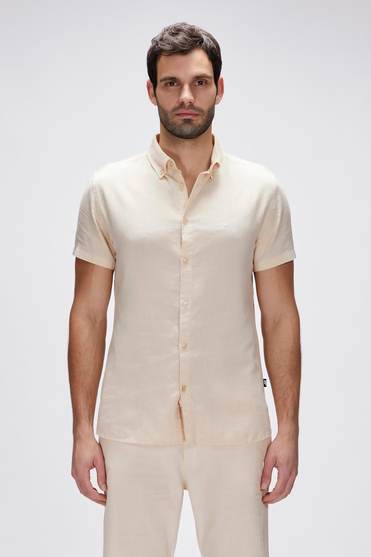 Tindra Bej Kısa Kollu Erkek Gömlek