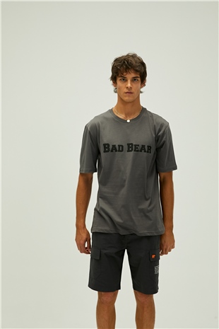 Title Oversize T-Shirt Koyu Gri Baskılı Erkek Tişört 