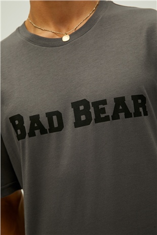 Title Oversize T-Shirt Koyu Gri Baskılı Erkek Tişört 