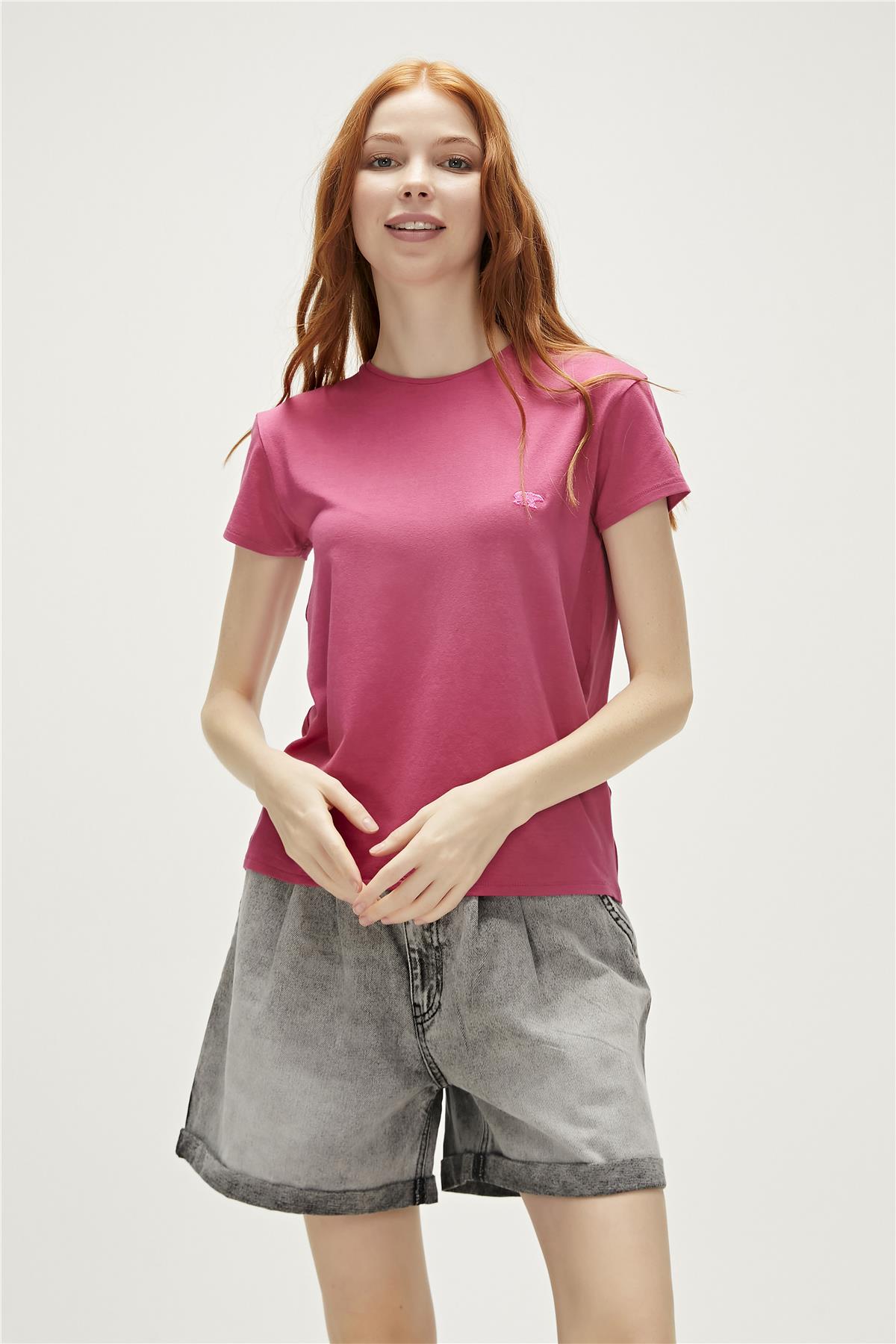 Violet O-Neck T-Shirt Pudra Pembe Basic Kadın Tişört