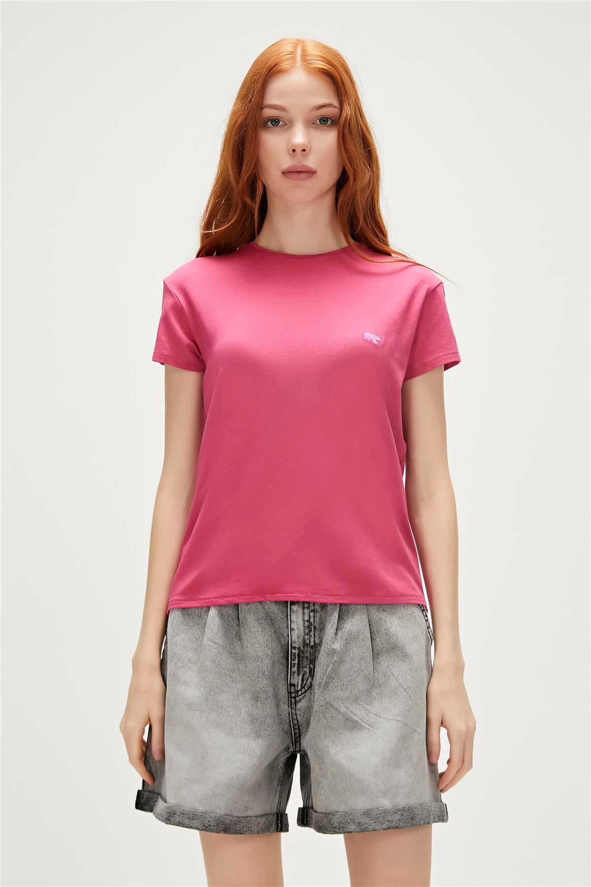 Violet O-Neck T-Shirt Pudra Pembe Basic Kadın Tişört