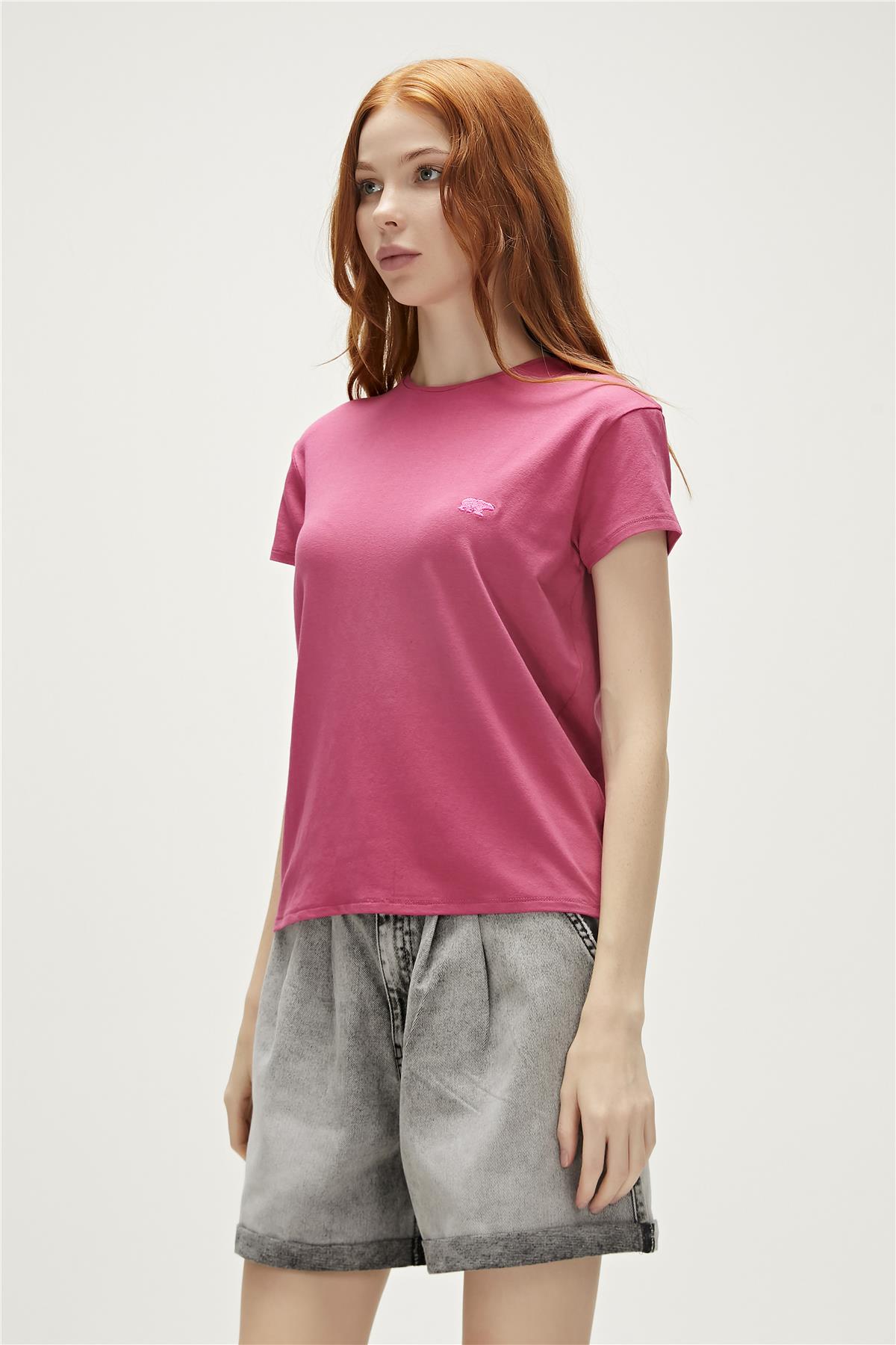 Violet O-Neck T-Shirt Pudra Pembe Basic Kadın Tişört