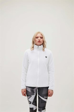Wilma Full-Zip Off-White Beyaz Fermuarlı Kadın Polar Sweatshirt