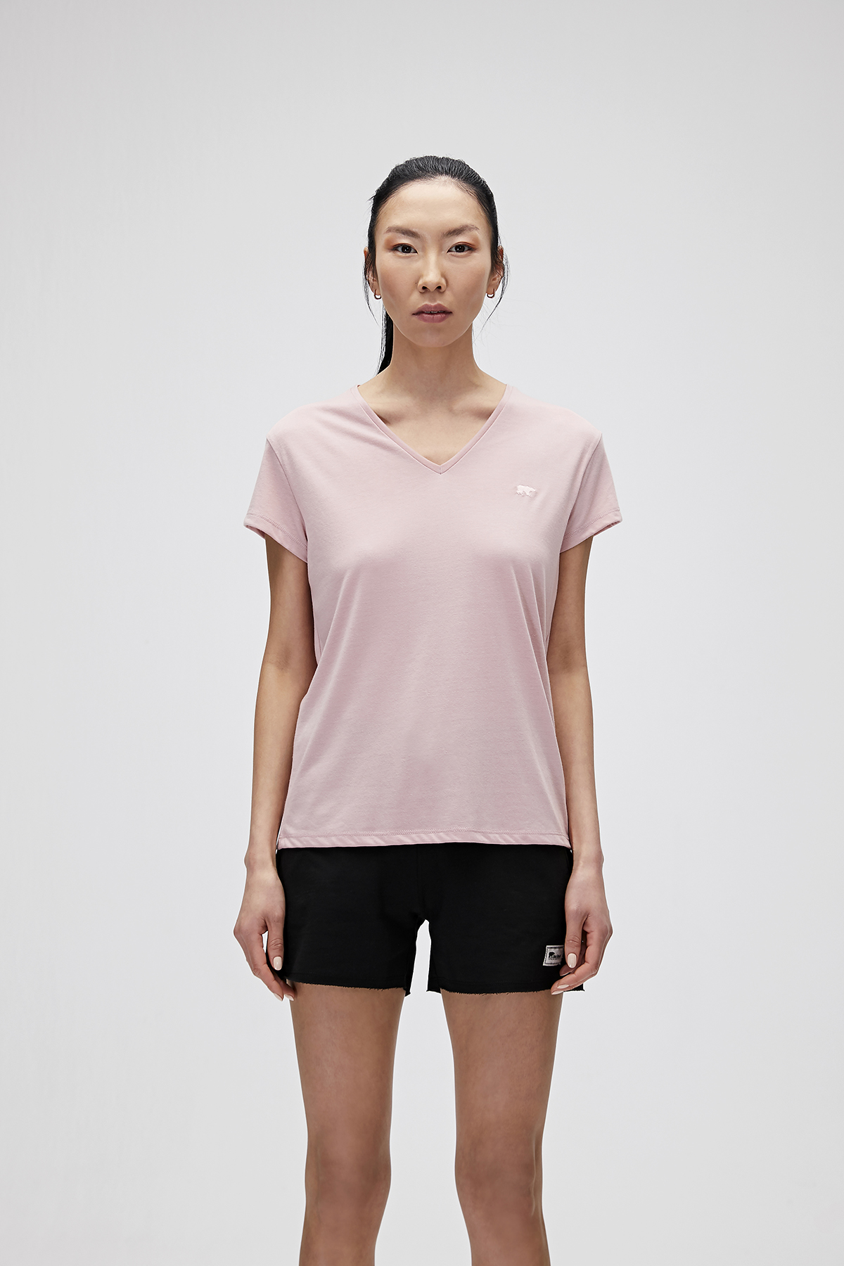 Violet V-Neck T-Shirt Pembe Basic Kadın Tişört |BAD BEAR