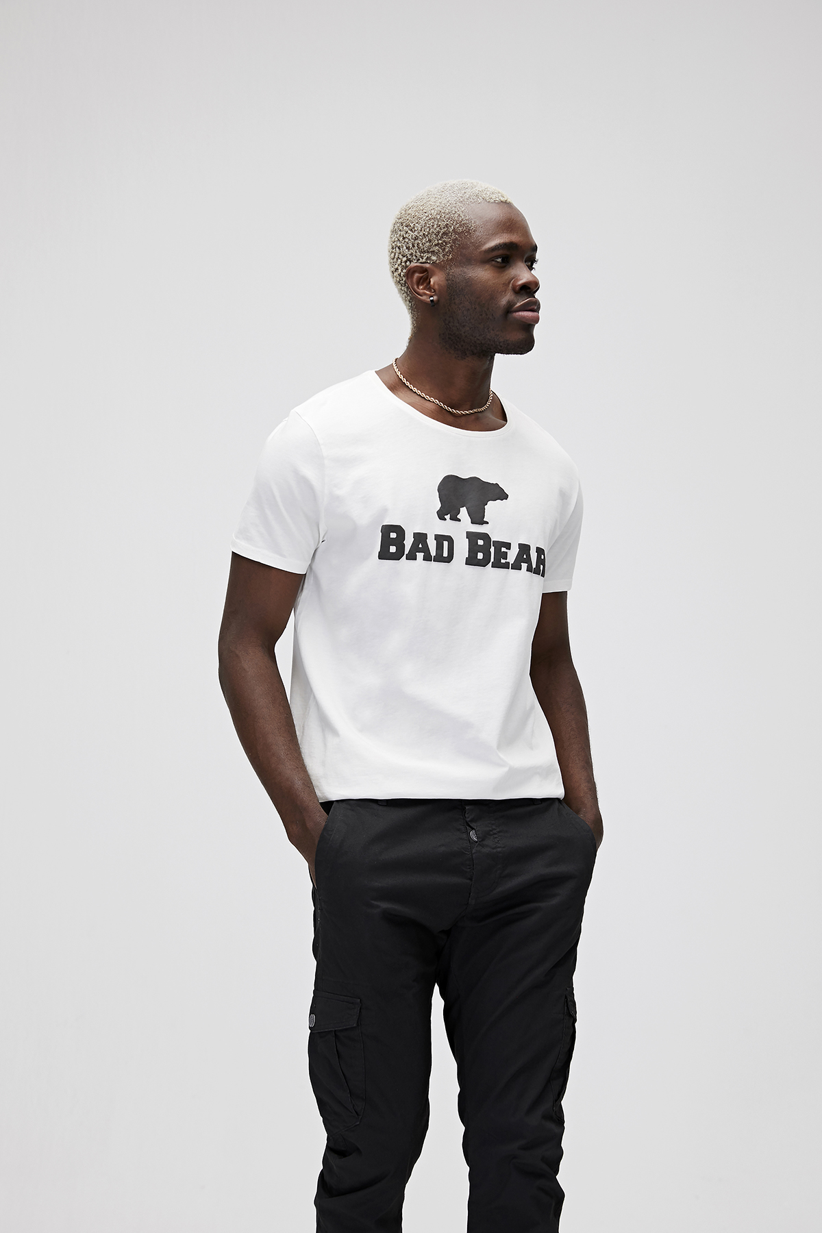 Bear Tee T-Shirt Beyaz Logo Baskılı Erkek Tişört | BAD BEAR