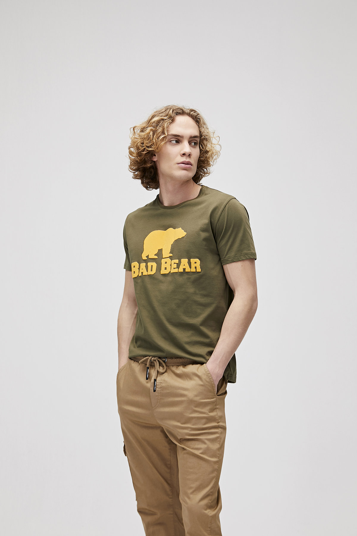 Bear Tee Haki Yeşil Logo Baskılı Erkek Tişört |BAD BEAR