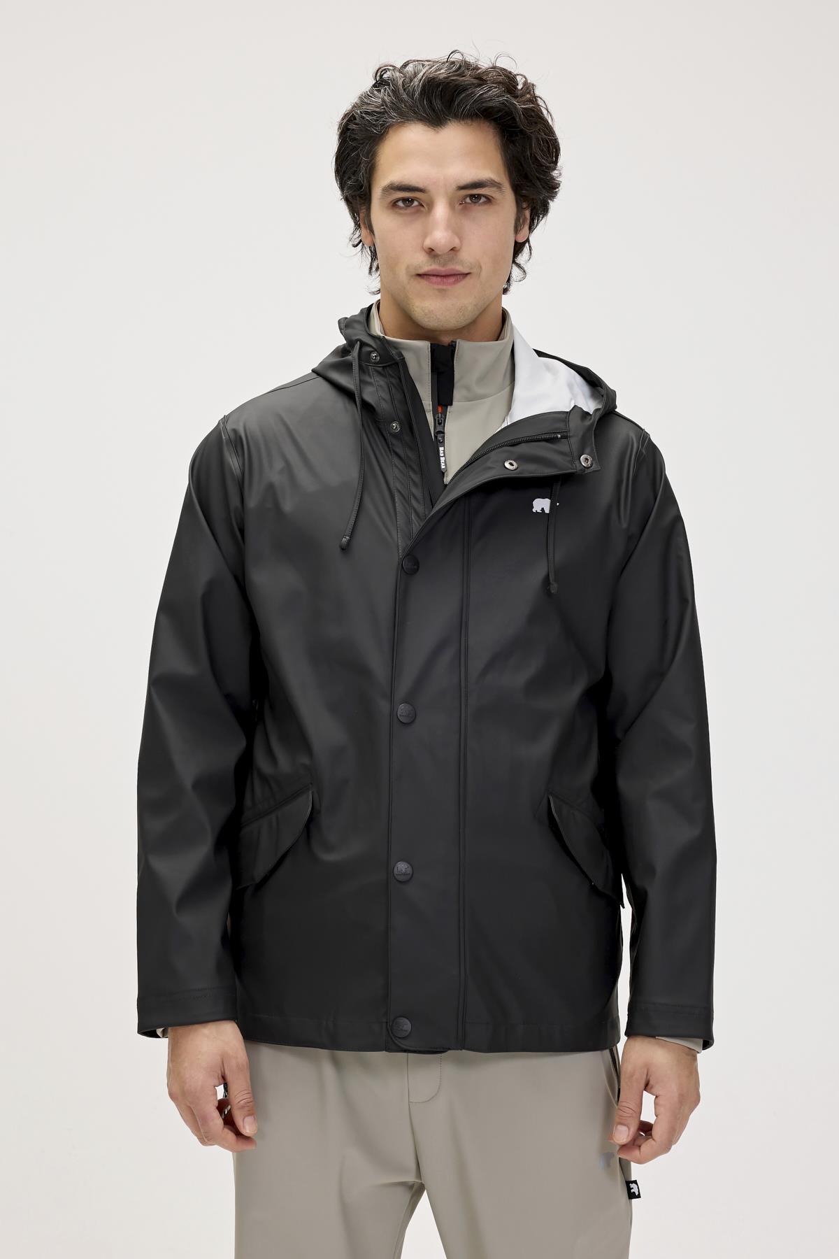 Sentry Raincoat Siyah Erkek Kapüşonlu Yağmurluk | BAD BEAR