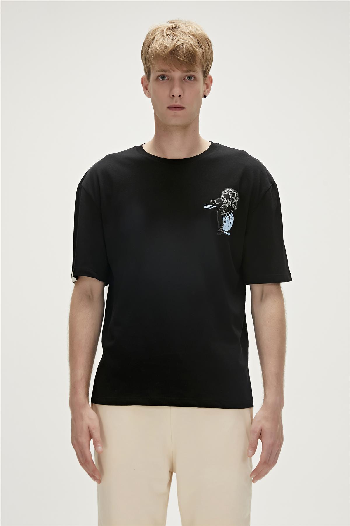 Re-Life Recycle Siyah T-Shirt Baskılı Erkek Tişört |BAD BEAR