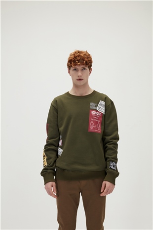 Bad Bear Erkek Haki Sosyal Mesafe Motifli Attention Crewneck SweatshirtBAD  BEAR | Erkek ve Kadın Giyim Online Alışveriş Sitesi
