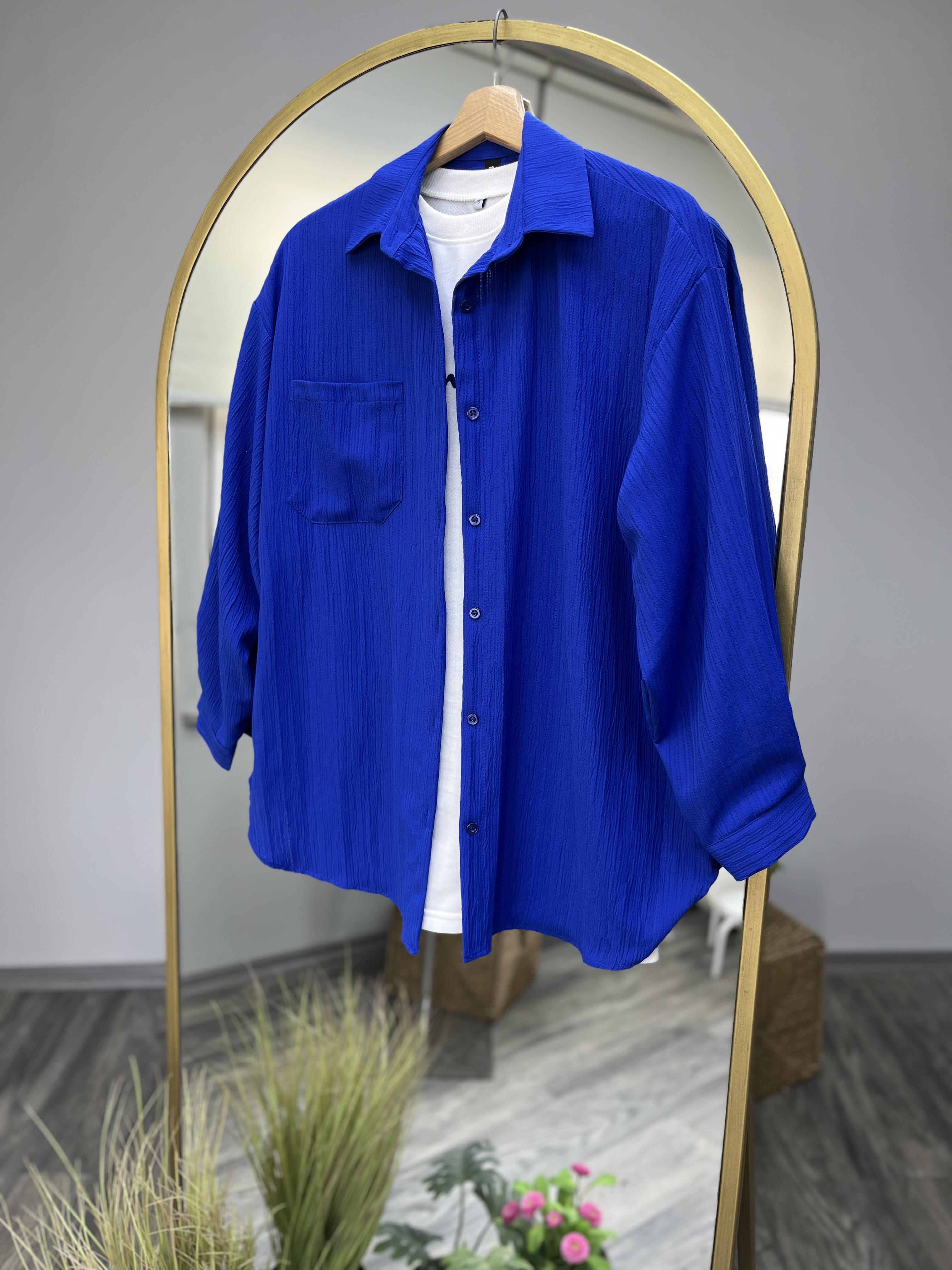 ae tek cep gofre gömlek indigo