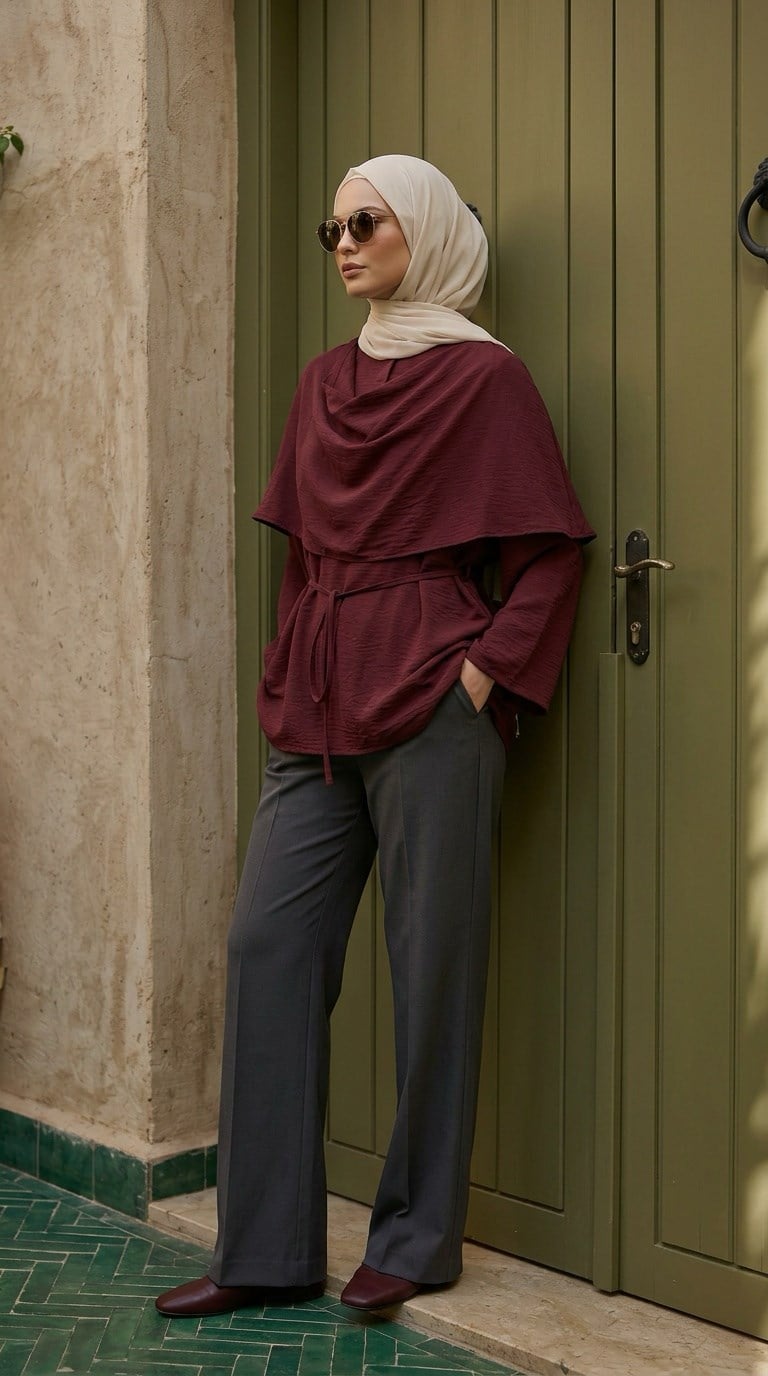 garni pelerin tunik bordo