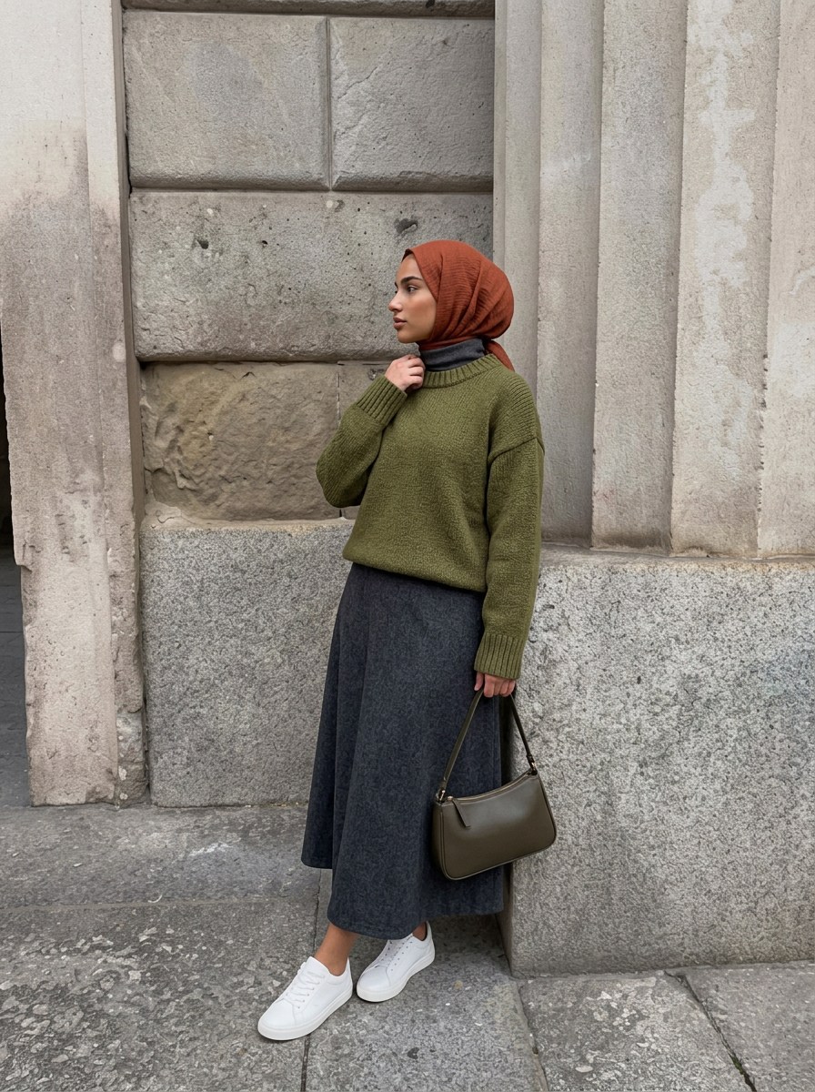 Yn Oversize Triko Kazak Yeşil