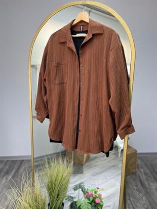 ae tek cep gofre gömlek kahve