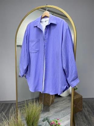 ae tek cep gofre gömlek lila