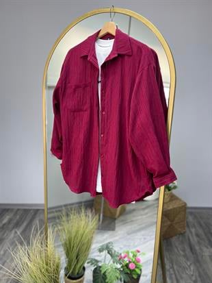 ae tek cep gofre gömlek mürdüm