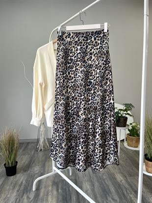 ma leopar desen saten etek 