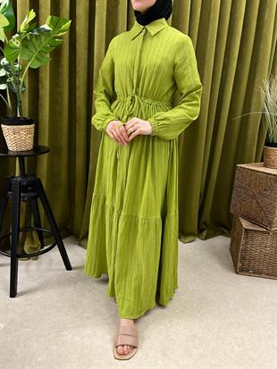 tn beli büzgülü elbise çağla yeşili
