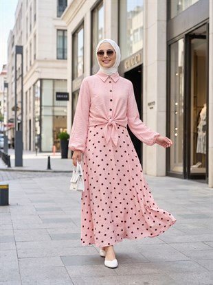 va puantiye etekli takım pembe