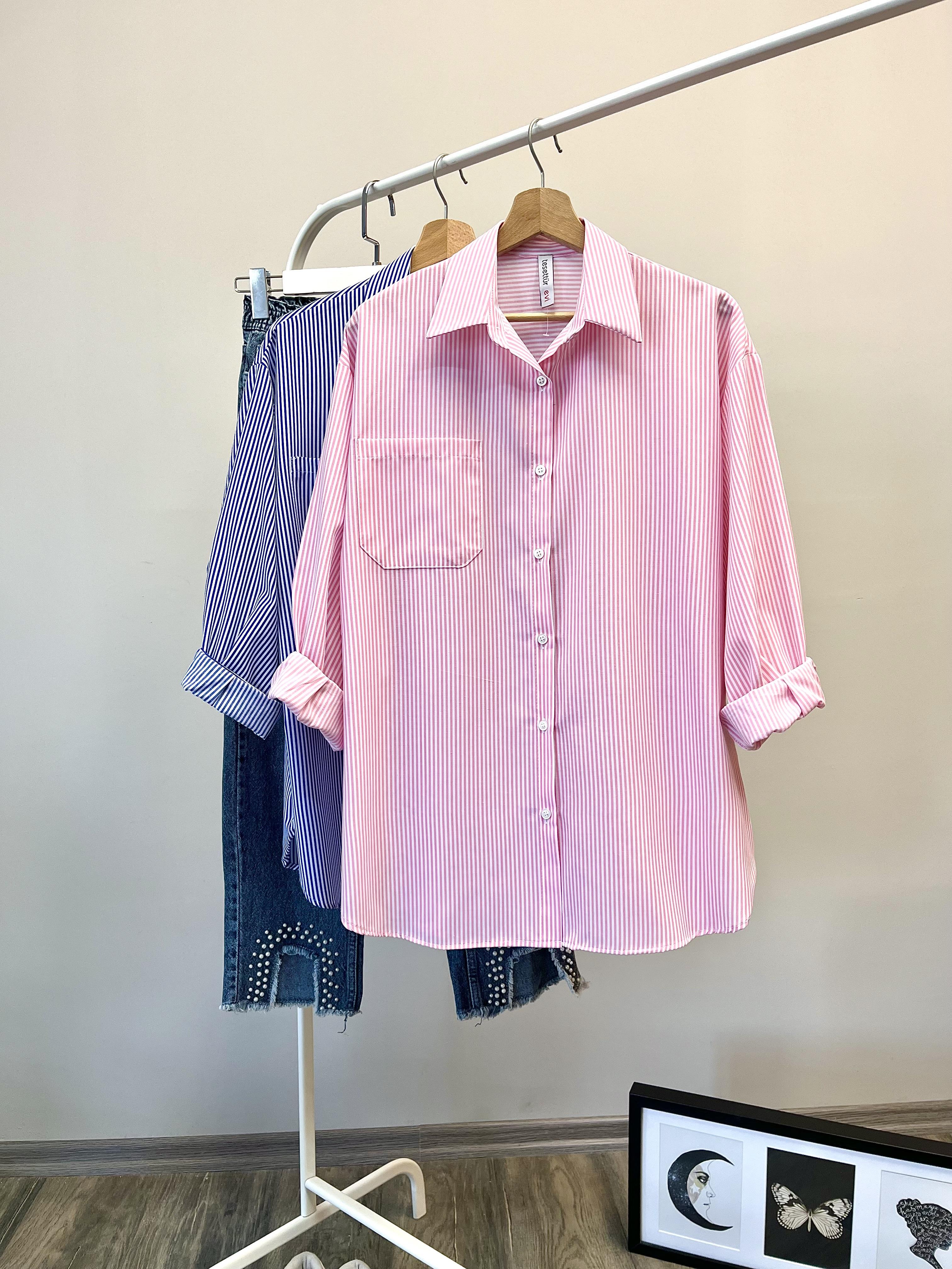 ae tek cep çizgili gömlek pembe