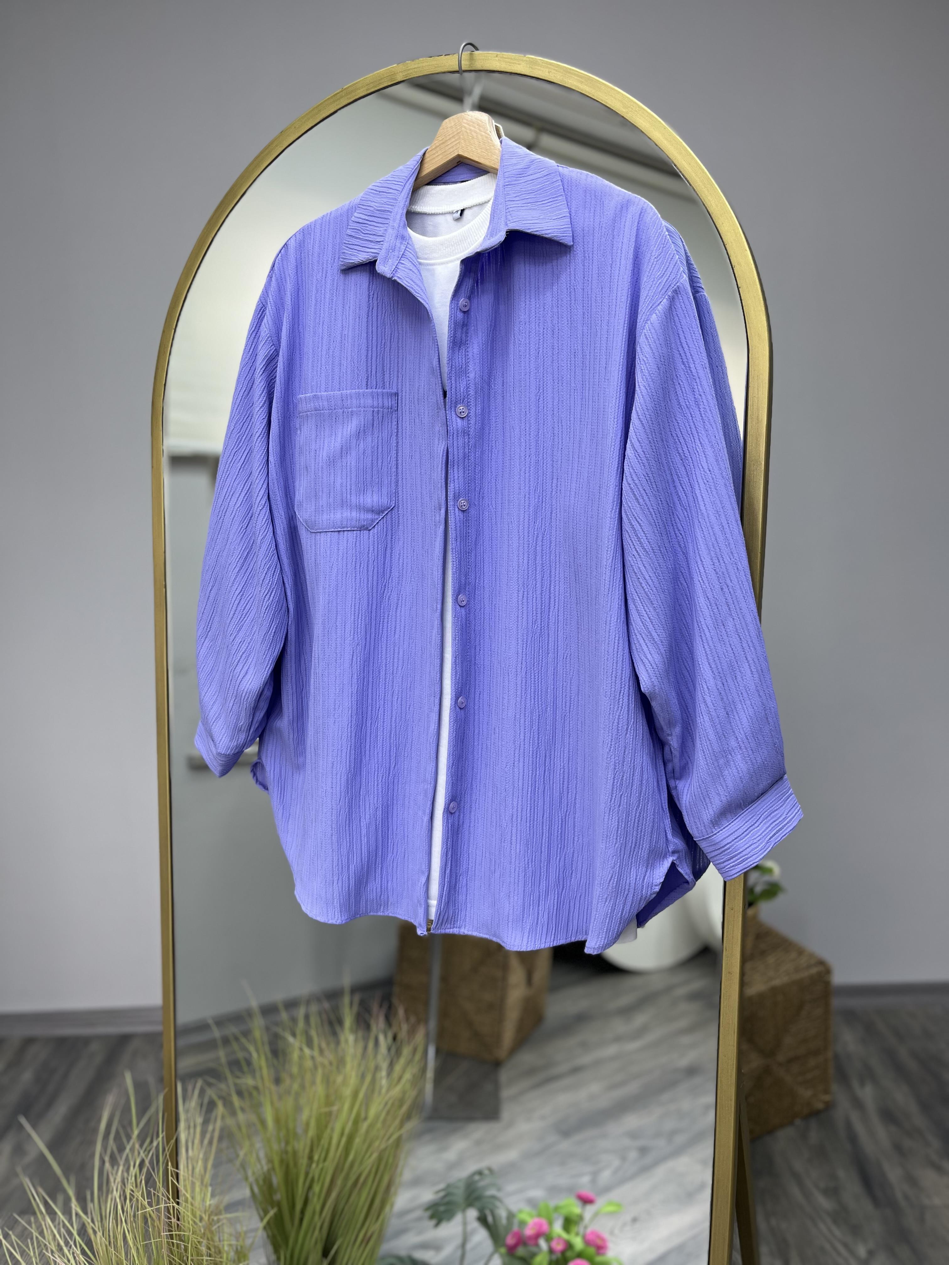 ae tek cep gofre gömlek lila