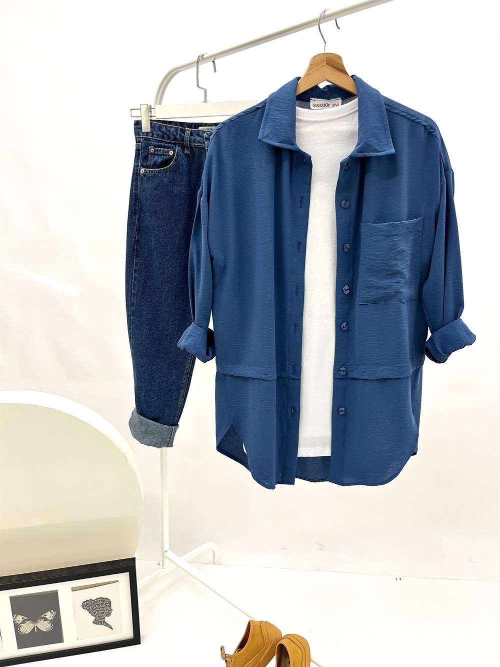 ar tek cepli tunik indigo